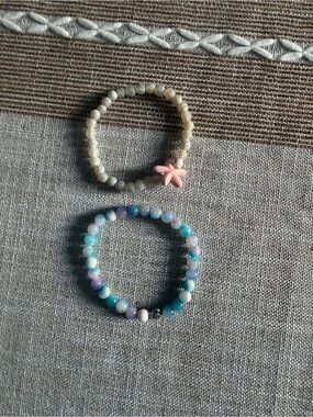 Kids Beaded Stretch Bracelets Set with Pink Star Charm - Pastel Multicolor